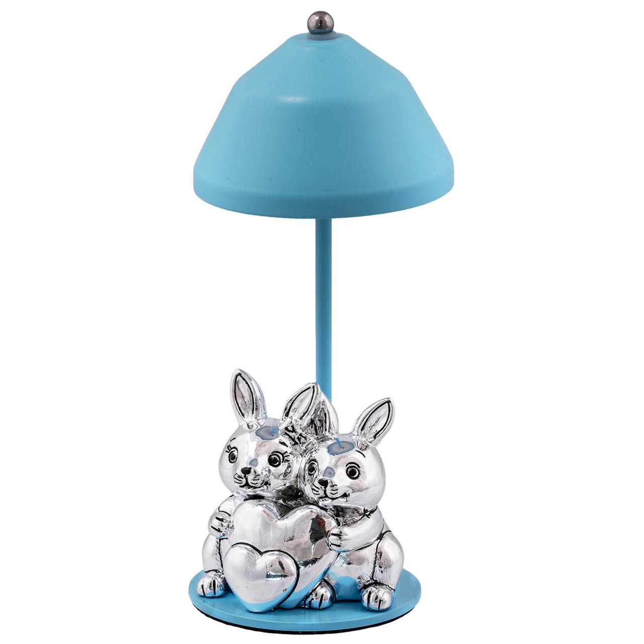 LAMPADA CON CARICA USB E COPPIA DI CONIGLI CON CUORE - AZZURRA